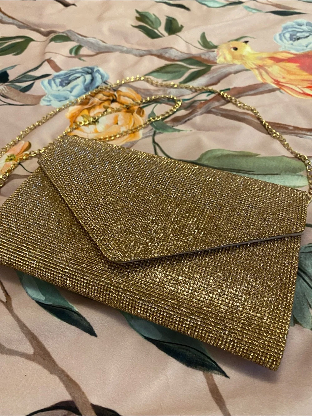 Aldo Gold Sparkle Chain Strap Clutch